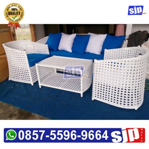 pengrajin 1 set sofa rotan sintetis anyaman mata ayam rangka single untuk ruang tamu & ruang keluarga